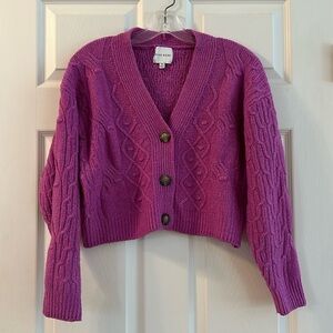 Pink Rose (XS) pink cropped cardigan.